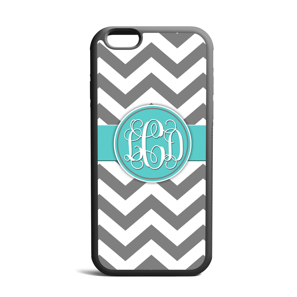 Gray Chevron Turquoise Blue Custom Monogrammed iPhone Case