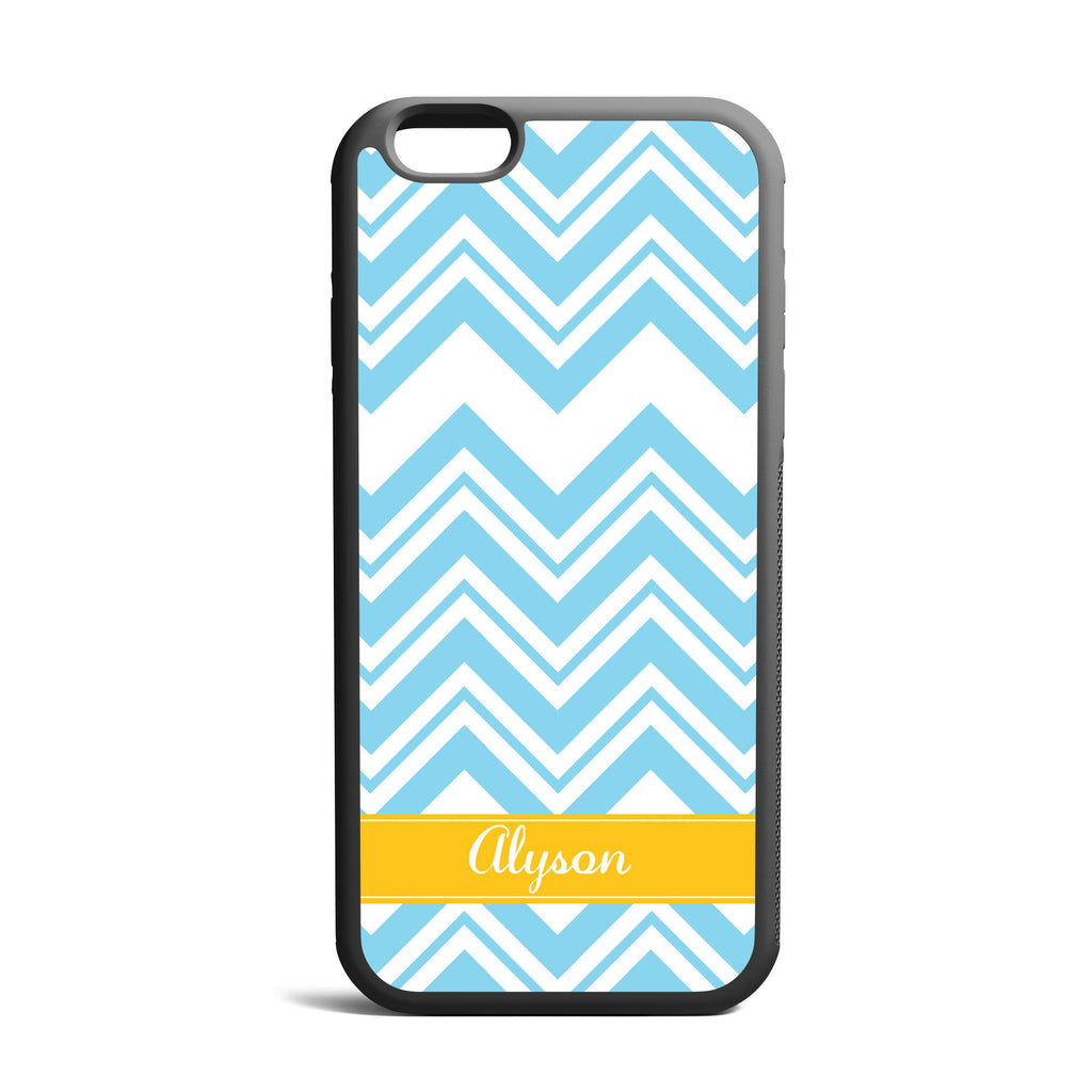 Zig Zag Blue With Custom Name iPhone Case