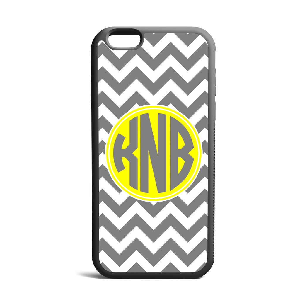 Gray Chevron Yellow Circle Custom Monogrammed iPhone Case