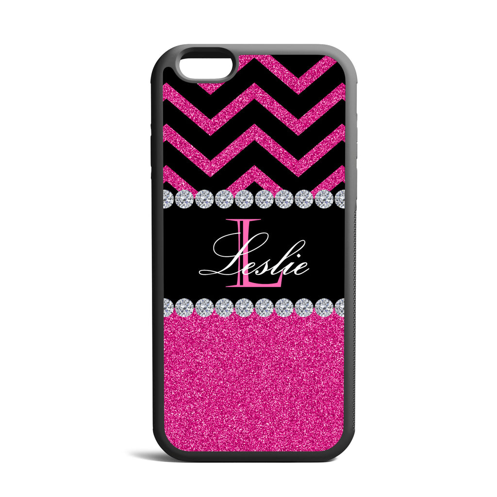 Glitter Pink With Custom Name and Initial iPhone Case
