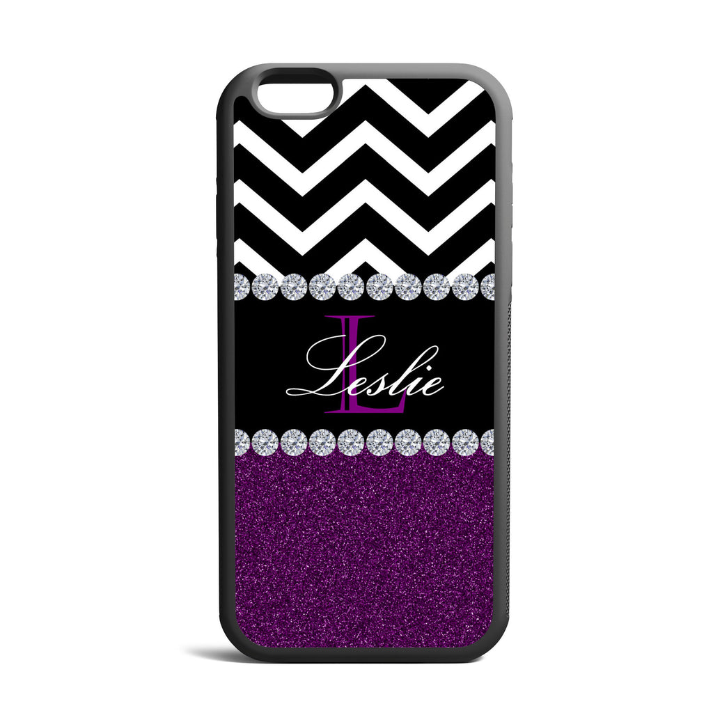 Glitter Purple With Custom Name and Initial iPhone Case