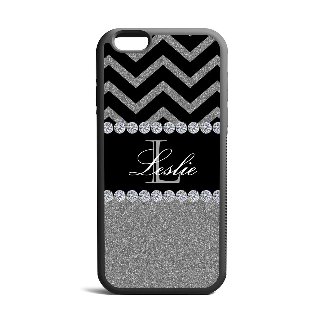 Glitter Silver With Custom Name and Initial iPhone Case