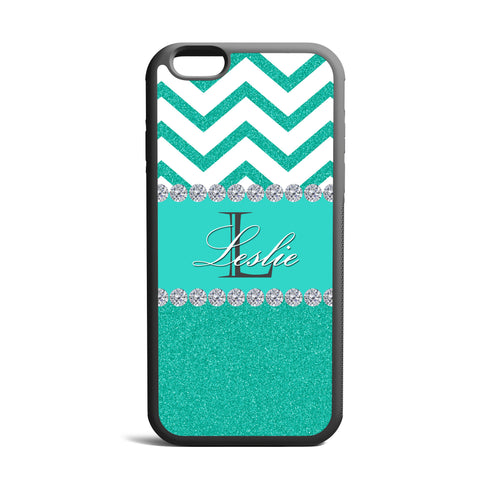 Glitter Turquoise With Custom Name and Initial iPhone Case