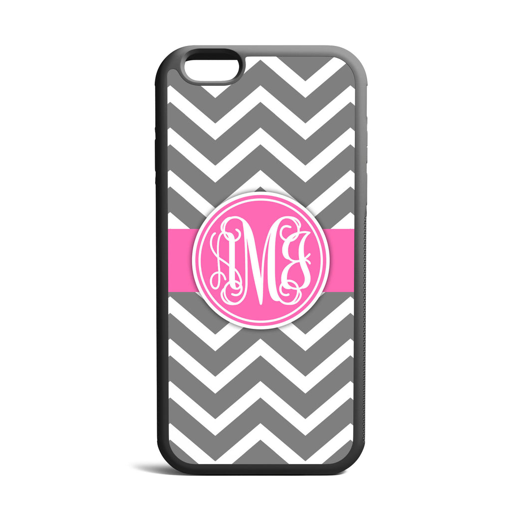 Gray Chevron Hot Pink Custom Monogrammed iPhone Case
